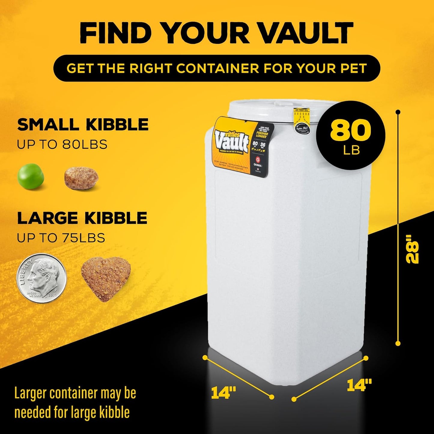 Vittles Vault Pet Food Storage Containers - Sealed Dog and Cat Food Storage Container, Fits up to 80Lbs, Made in the USA - [14" L X 28" H]