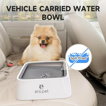 No Spill Slow Water Feeder - Large Capacity 70Oz/2L Travel Bowl for Dogs & Cats Anti-Gulping, Keeps Floor & Beard Dry, Dishwasher Safe, Activated Carbon Filter Included (Grey)